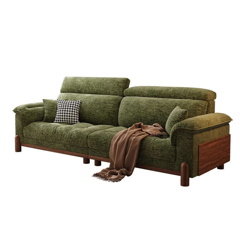 

Log antique living room small apartment chenille avocado green solid wood fabric