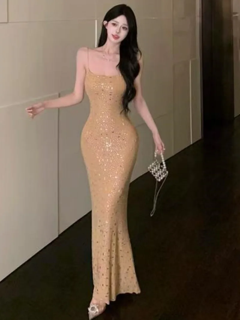 Glanzende bandjurk voor dames zomer Pure Desire sexy slim fit korte jurk bodycon strakke lange jurk off-the-shoulder charmant LKCN