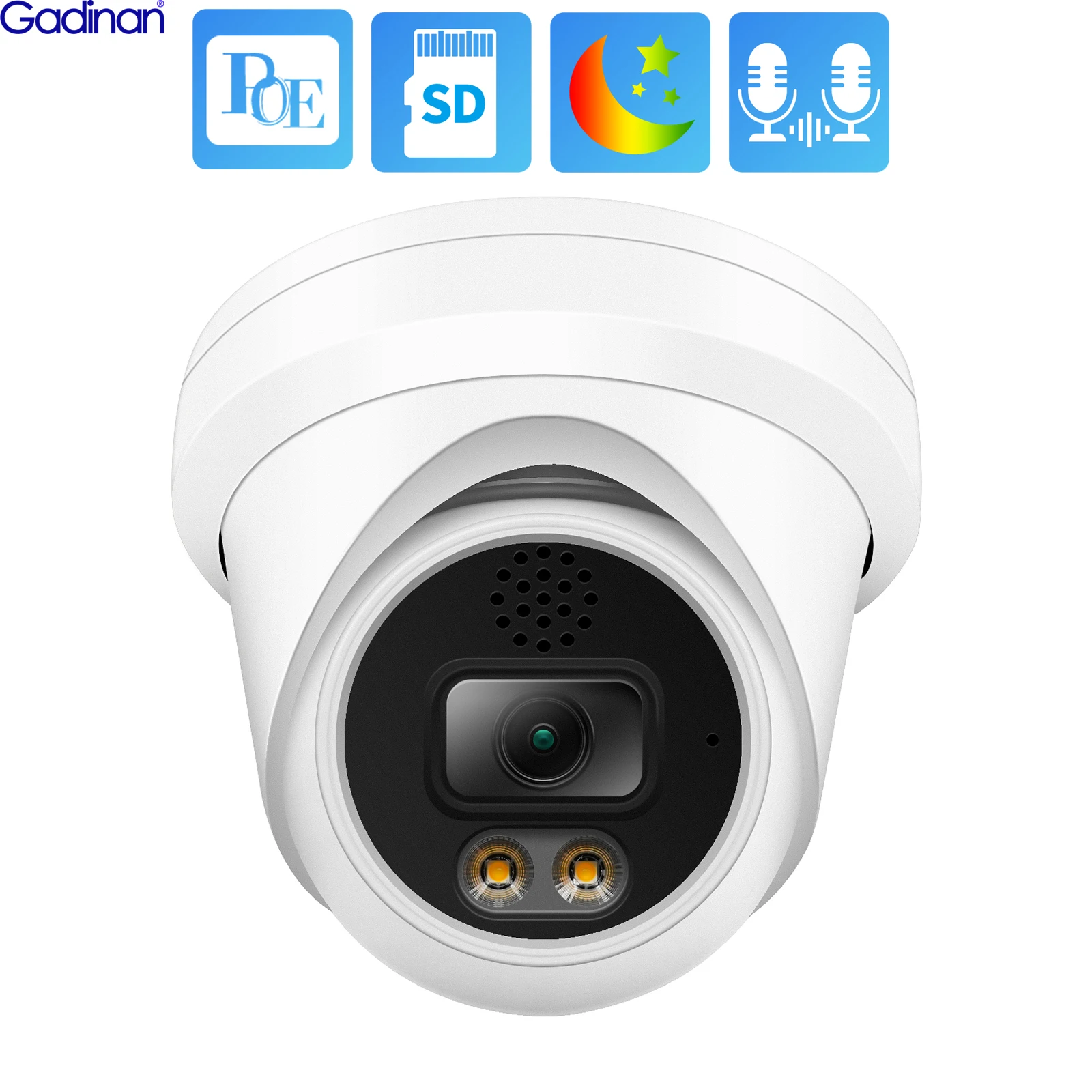 Gadinan 6MP SONY IMX335 IP Outdoor POE Dome Hikvision Compatible Two-way Audio SD Card Slot CCTV Alarm Security Camera IR 30m