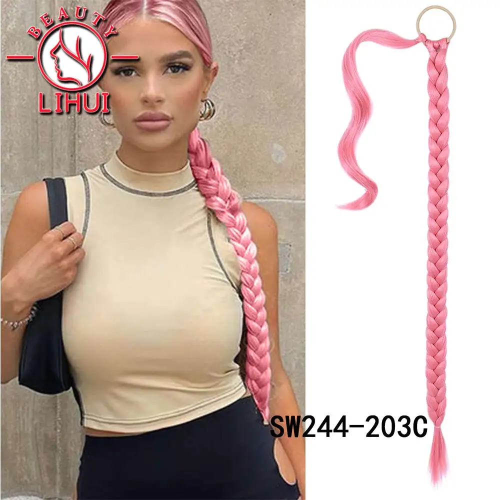 Lihui Ponytail Extensions Synthetic Boxing Braids Wrap Around Chignon Tail With Rubber Band Hair Ring 34 \