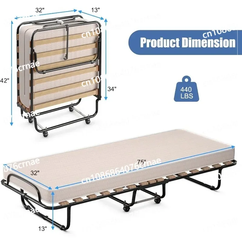 

Portable Sleeper Bed Folding Bed with Mattress, Rollaway Guest Bed W/ 4 Inch Memory Foam Mattress, Sturdy Metal Frame