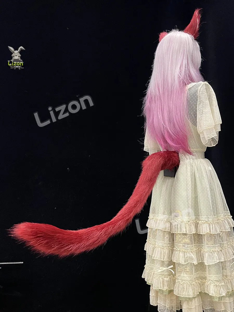 FF14 Final Fantasy Gurahattiya Cosplay Cat Tail Graha Tia Little Red Cat Ears Animal Furry Tail Faux Fur Tail