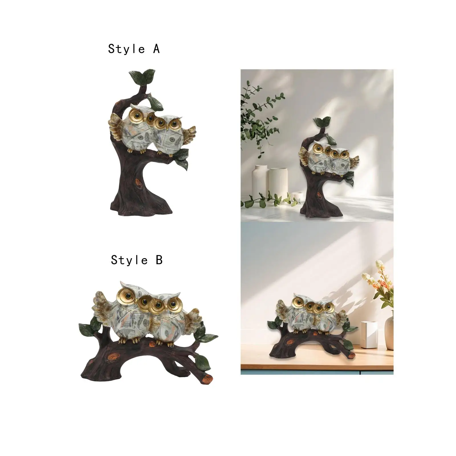 Resin Owl Statue Owl Sculpture Collection Cute Desktop Ornament Owl Figurine Statue for Bedroom Entrance Furnishings Bar Home