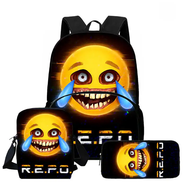 3-teiliges Set mit modischen R.E.P.O-Schultaschen für Studenten, Federmäppchen, Rucksäcken für Jungen und Mädchen, Umhängetaschen, Cartoon-Rücken für Kinder