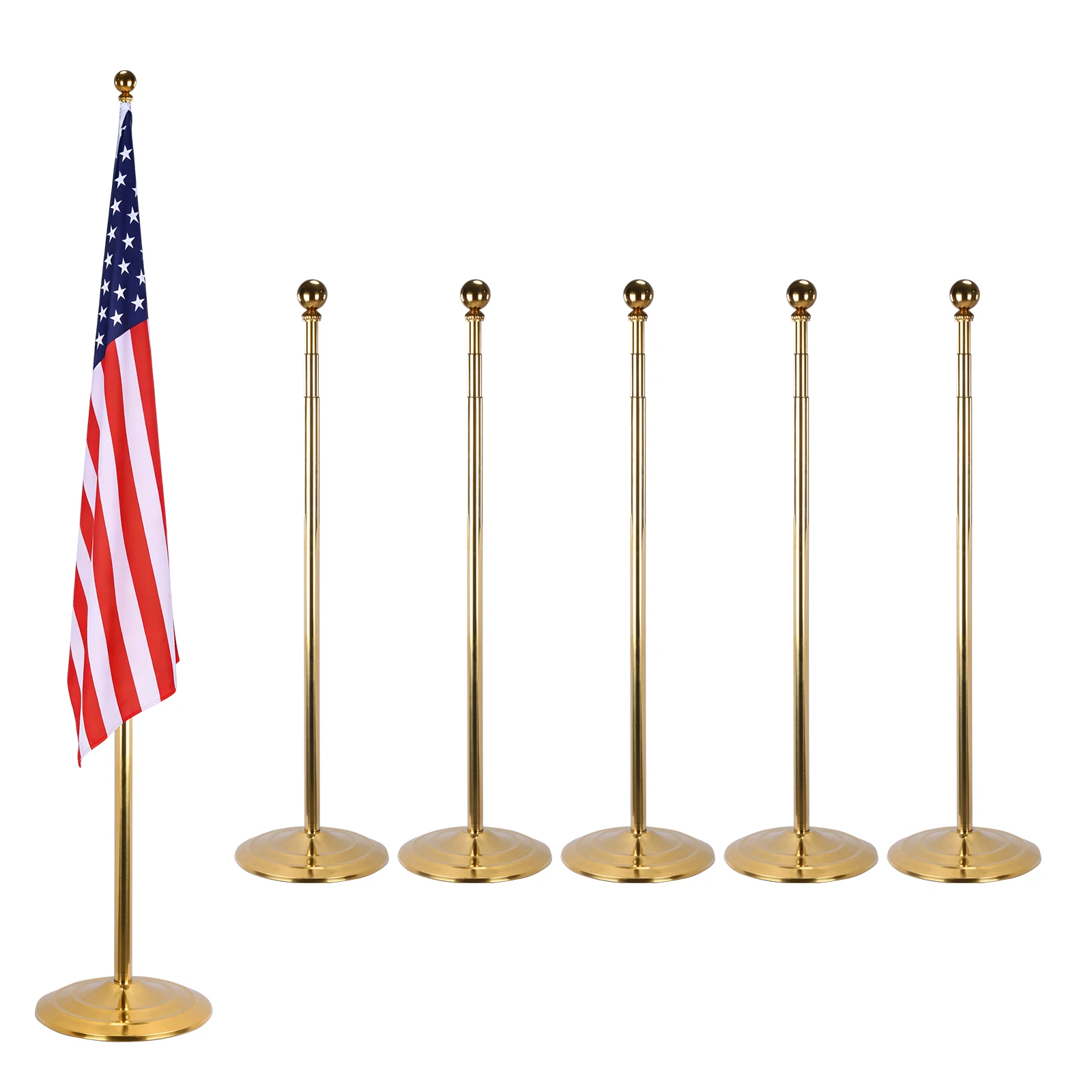 

Набор из 6 удлиненных флагштоков длиной 2,6 м с основанием и шарообразным навершием, регулируемая высота, для декора, рекламы, украшения дома и рабочего стола