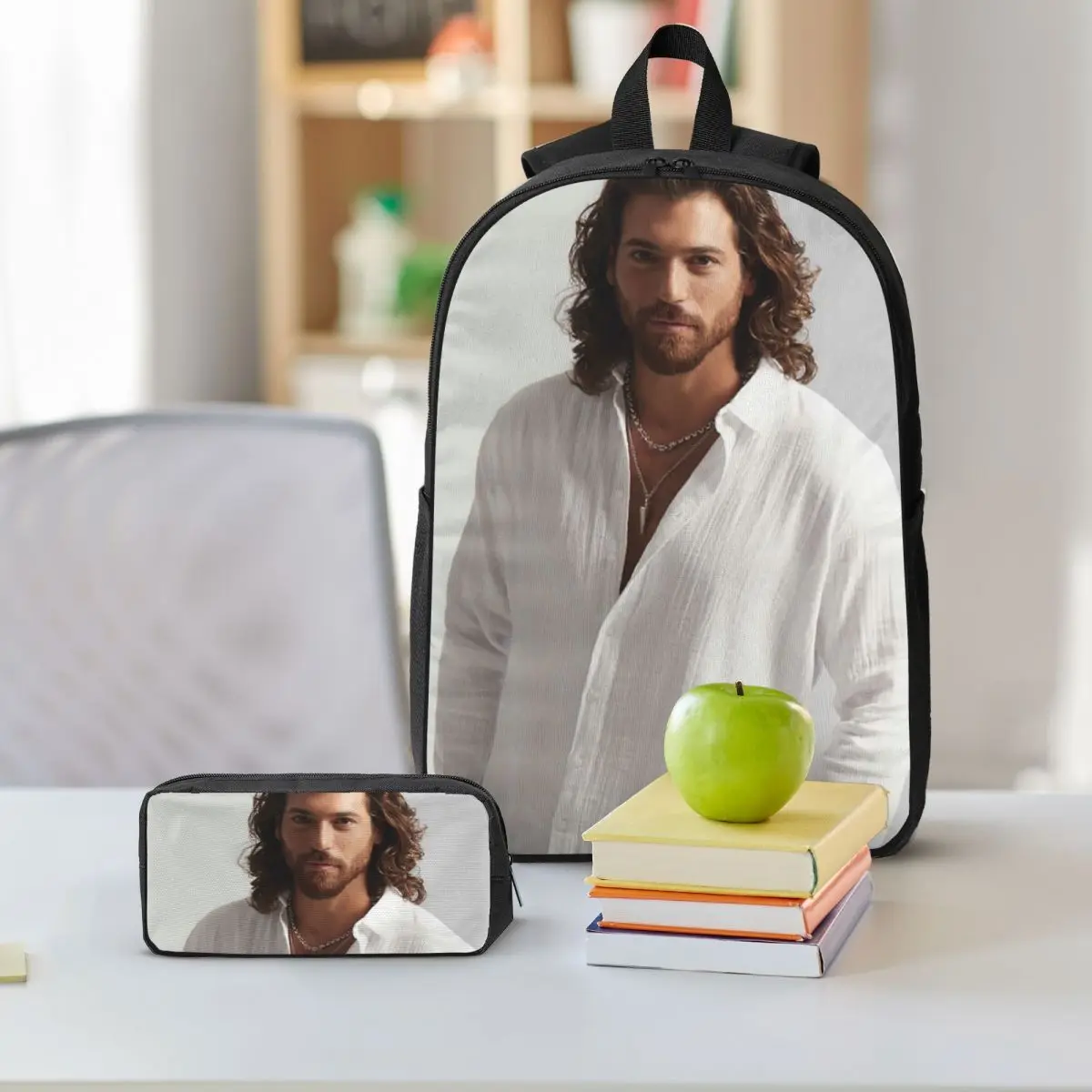 Actor Can Yaman Photo Backpack Boys Girls BookBag School Bag Shoulder Bags 3ps Insulated Lunch Bag Pencil Case