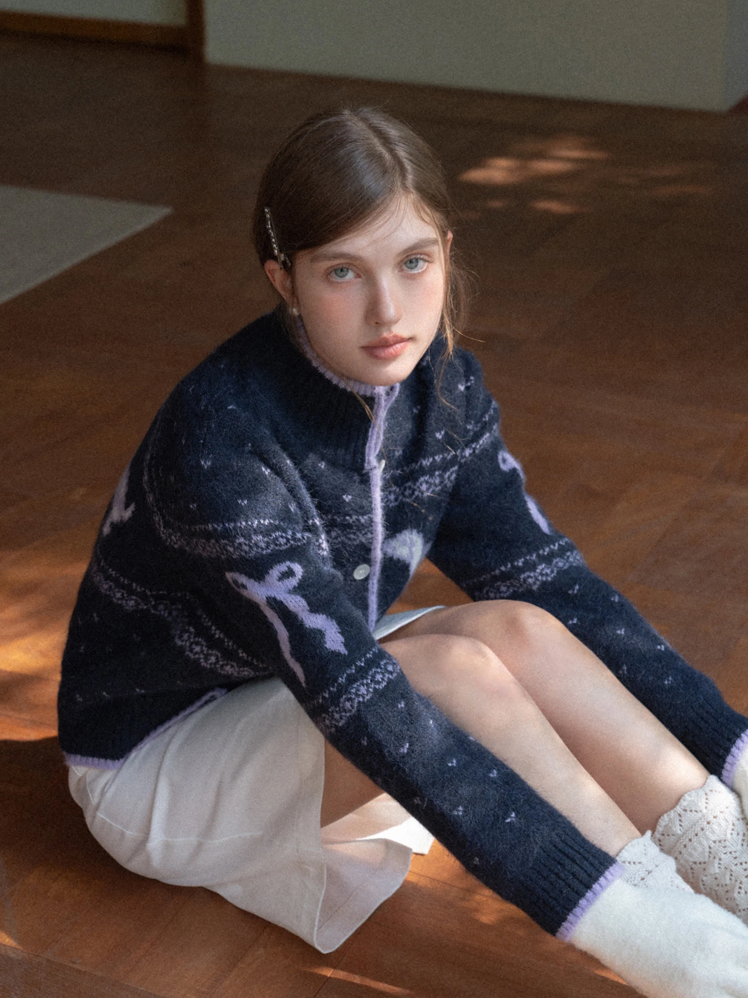 

Eggka High Collar Loose Knitted Sweater Coat for Women Dachund Pattern Vintage Sle Slimming Top Autumn Winter Wear