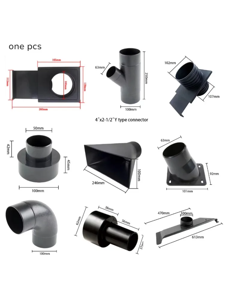 Houtbewerking Stofafzuigset voor Industrieel Vacuümsysteem PVC Bochtstuk T-stuk Reducer Connectoren Schuifklep & Klem