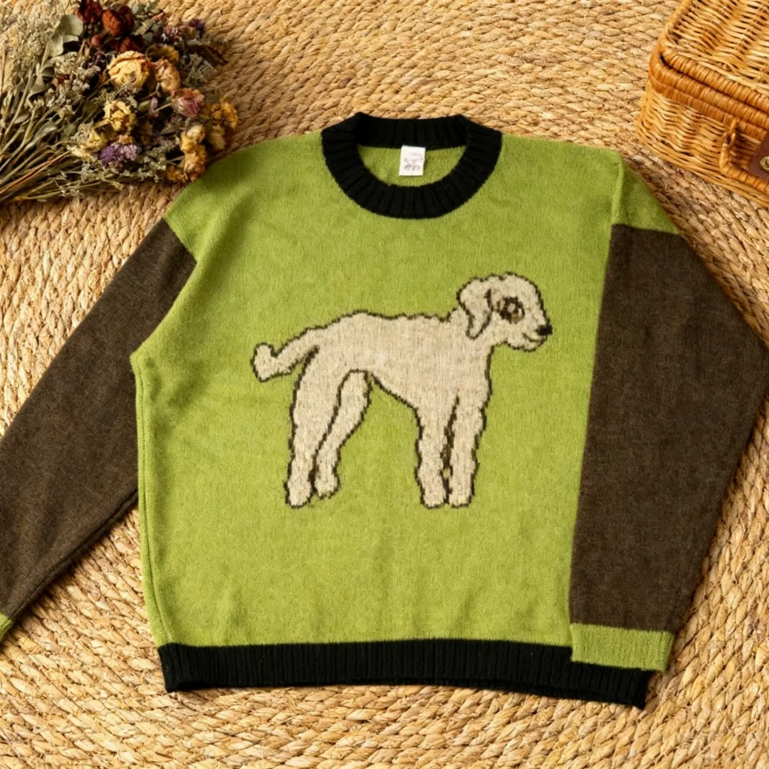 Y2K Street Wear – pull tricoté à motif pixels, coupe-vent, chaud, imprimé d'agneau, Design mignon, pull décontracté pour hommes et femmes