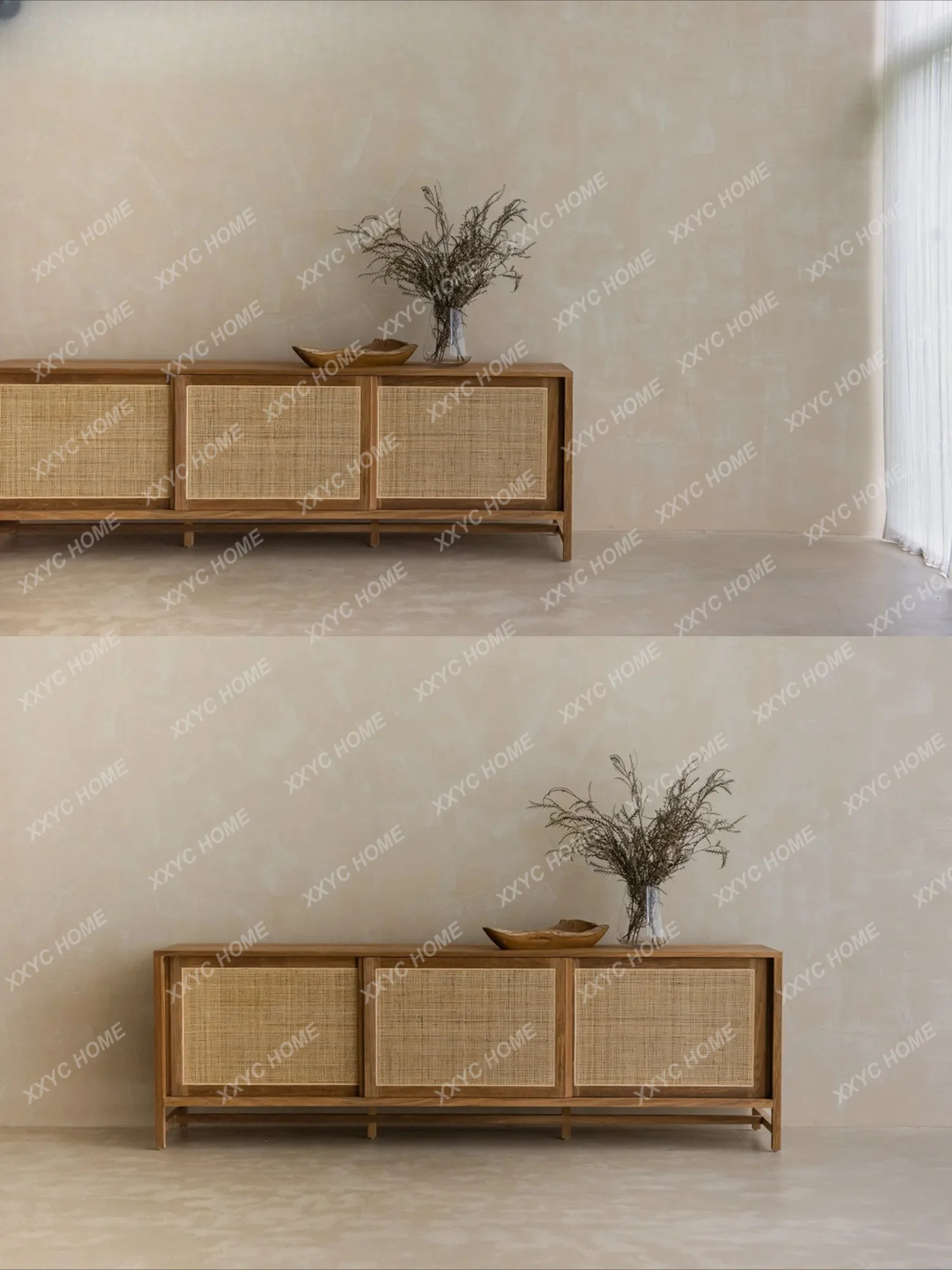 Modern wabi-sabi wind log home living room solid wood audio-visual cabinet