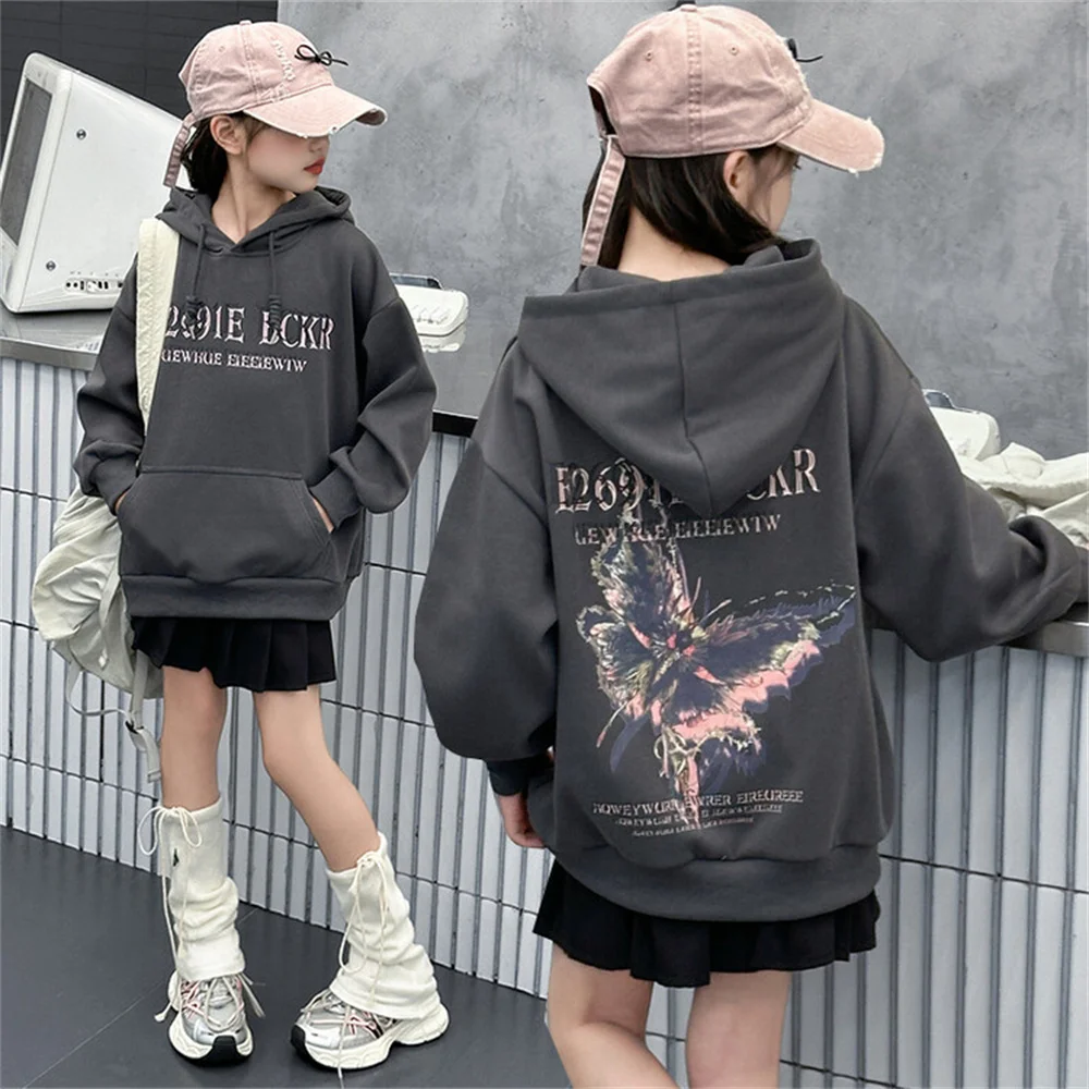 

8107 Butterfly Hooded Sweatshirt Girl's Hoodie Autumn Korean Children's Fashion Girls' Casual Hooded Jacket