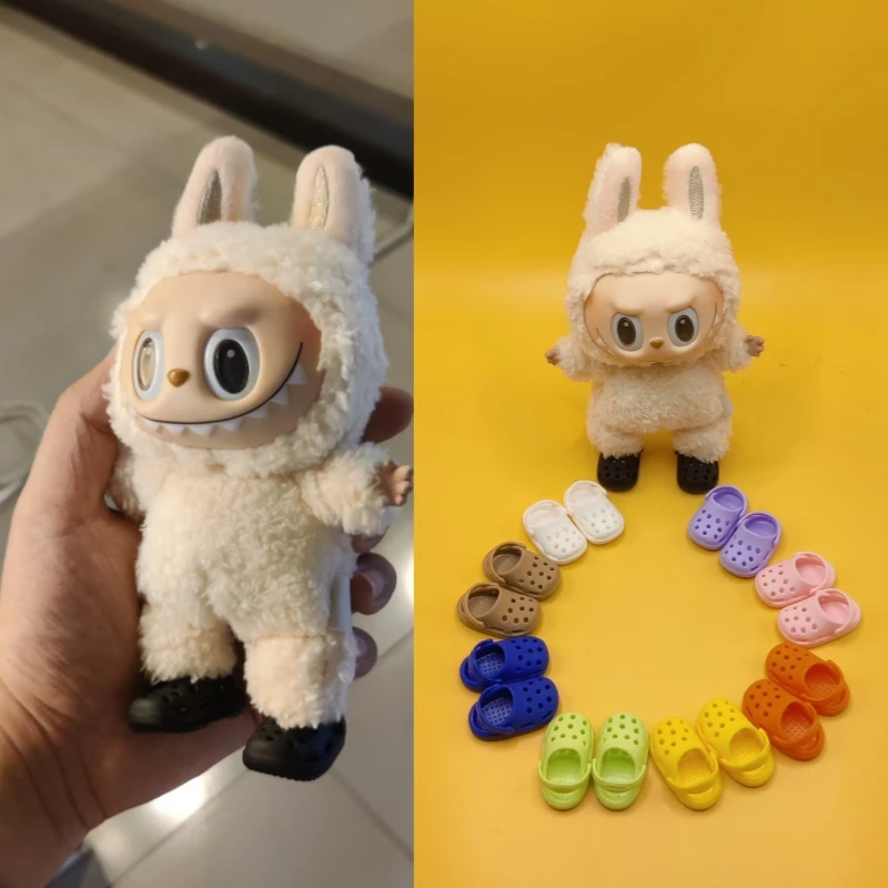 

For Labubu Slippers DIY Plush Doll Accessories 15/17cm Doll Casual Hole Shoes Decoration Mini Plastic Shoes Cute Birthday Gift