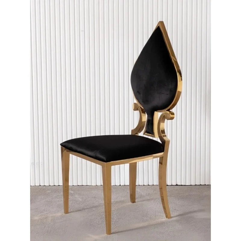 Light luxury simple high-end stainless steel dining chair Hong Kong hotel restaurant backrest fashion leisure personality poker