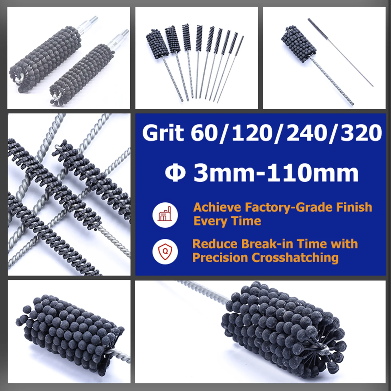 320Grit Cylinder Hone Ball Brush Tool Silicon Carbide Metal Engine Valve Guides Deburring Carbon Removal Crosshatching Polishing