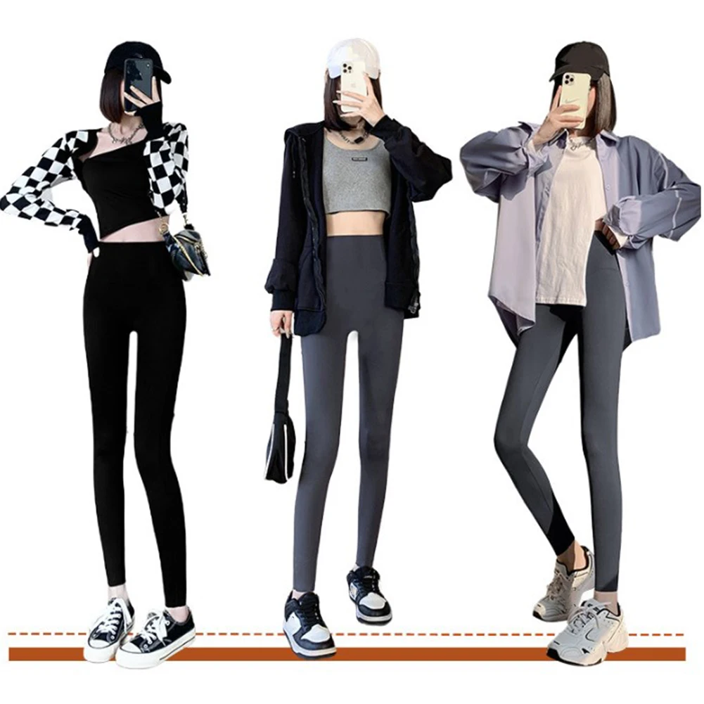 Leggings slim fit Leggings a vita alta Gite casual Tessuto microelasticità Design tinta unita Adatto per tutte le stagioni