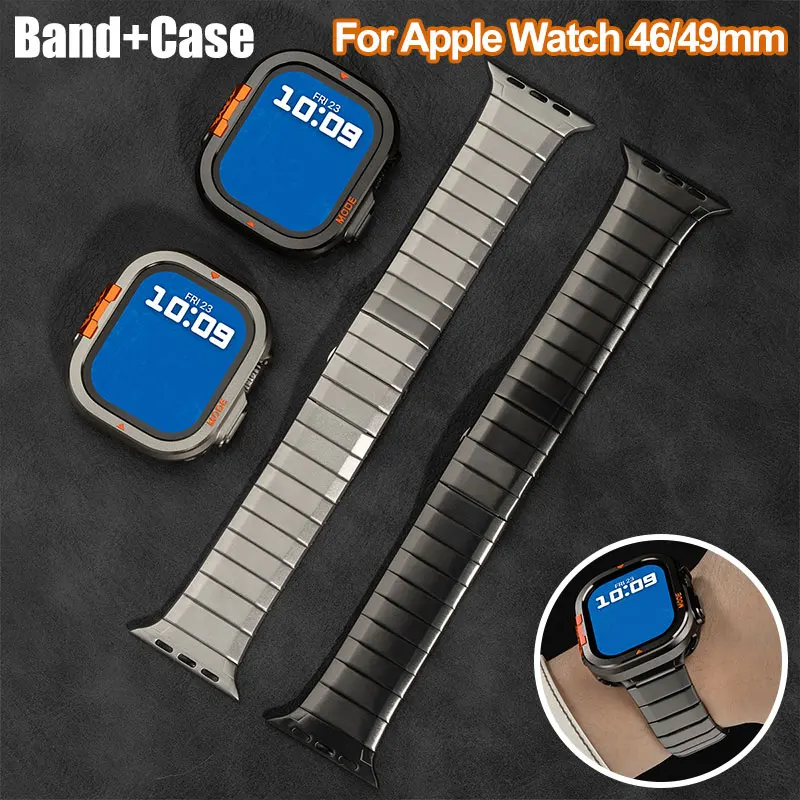 

Роскошный корпус и ремешок из нержавеющей стали для Apple Watch Series 11/10, 46 мм, сменный ремешок из нержавеющей стали и металлический корпус для Iwatch Ultra 3, 2, 1, 49 мм