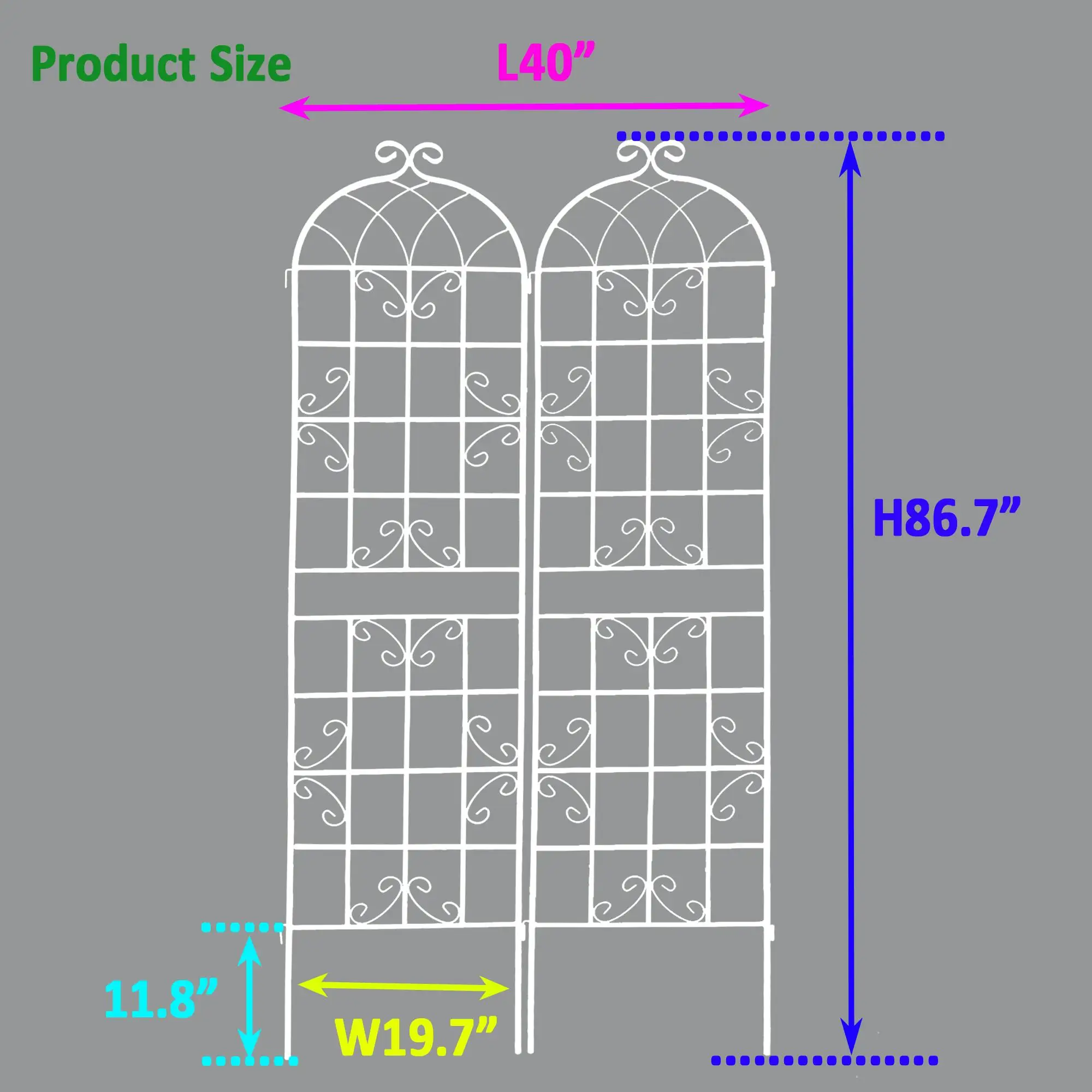 2 Pack 86.7 Metal Garden Trellis - Rustproof for climbing Plant Support, Outdoor Floral Decor, Cream White