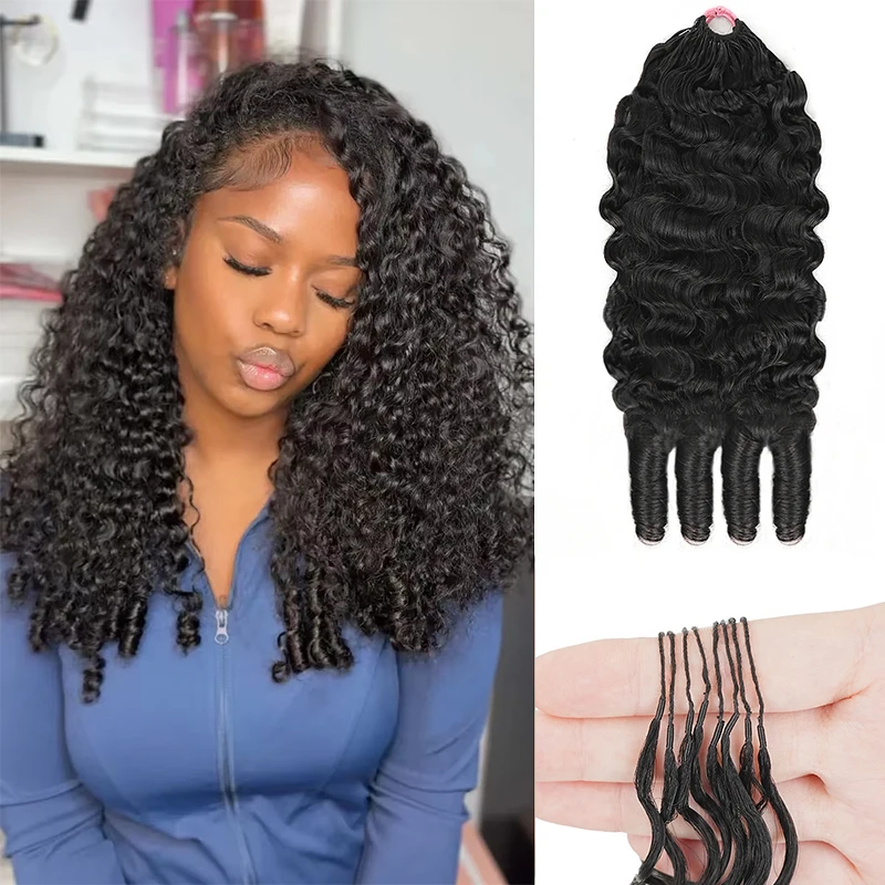 Extensioni per capelli ricci birmani all'uncinetto, 100% capelli umani, pre-divisibili, originali brasiliani, con anello per intrecciare