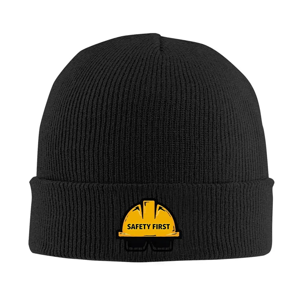 Safety First Graphic Knit Beanie, Unisex Warm Winter Skull Cap, One Size