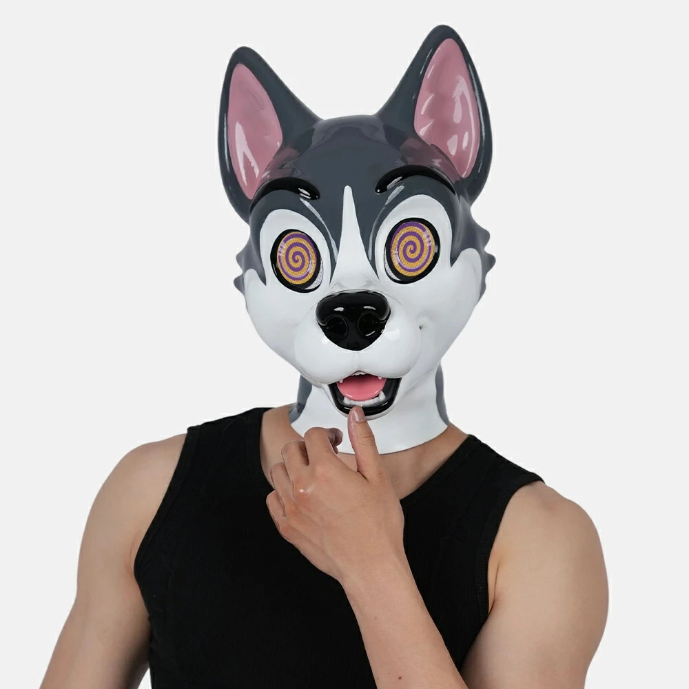 Furrjoi Husky Silicone Fursuit Style Head Gray Main Body Dog Full Head Hood for Cosplay Costumes Dog Play Party Furry Mask Wear