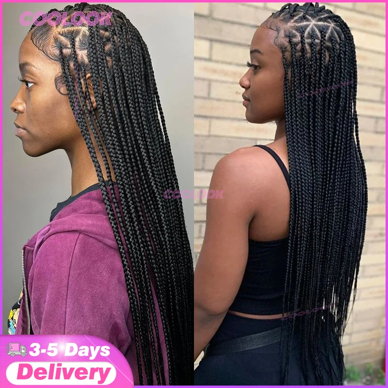 

26 "Триугольные косы, парик из волос, синтетические полные кружевные плетеные парики для чернокожих женщин, коробчатый парик без узлов, косички, кружевной парик