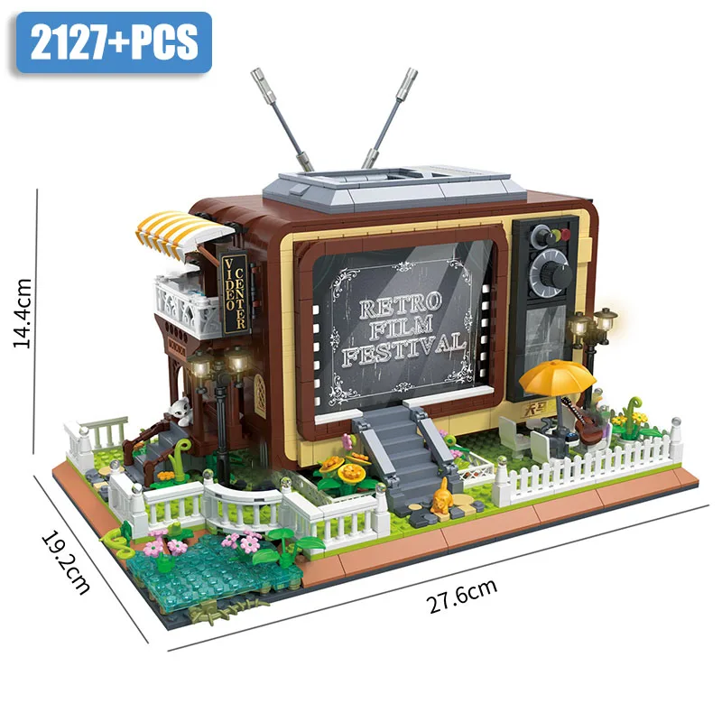 

City Street View 2127pcs Classic Film And Television Center Mini Size Building Blocks Creative Retro TV Diamond Bricks Toys Gift