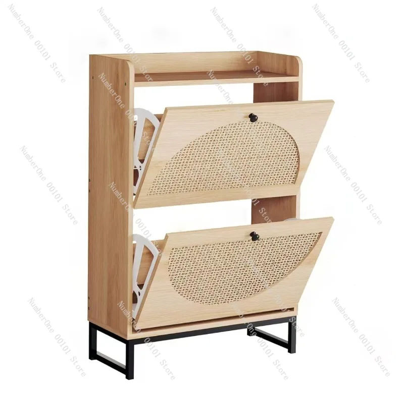 

Плетеный шкаф для обуви с откидной крышкой, китайский стиль в стиле ретро, хранилище с двумя ящиками, органайзер для прихожей, узкий шкаф с железными ножками