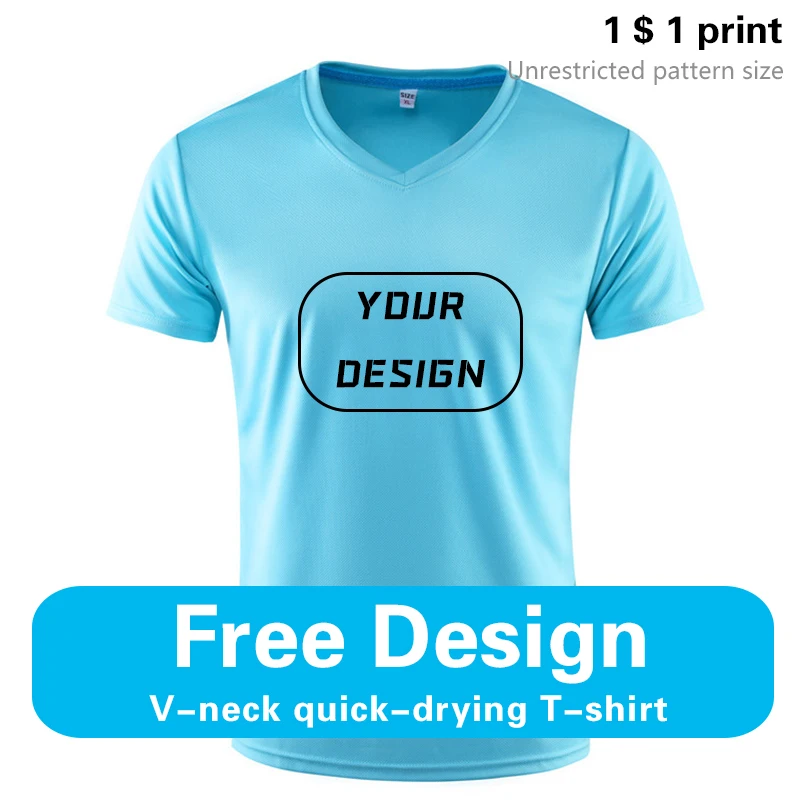 V-neck Quick Drying T-shirt Custom Printed Logo Image Text Men Outdoor Running Fitness Stretch Print Their Own Pictures