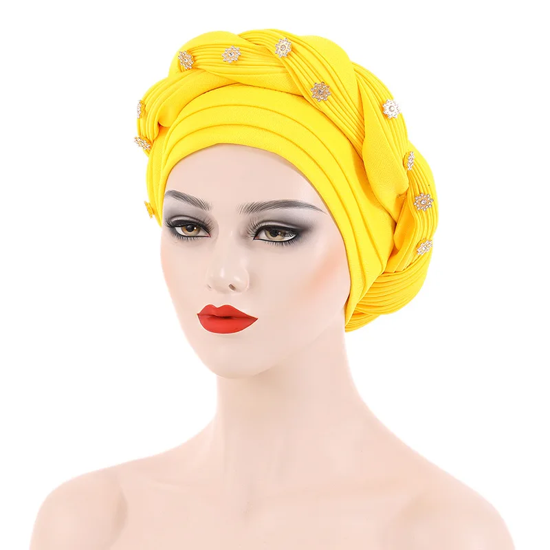 Auto Gele Indian Hijab Braids Turban Hats for Women Cancer Chemo Beanies Cap Head Wraps Turban Hats Beanie Twisted Hijabs Bonnet