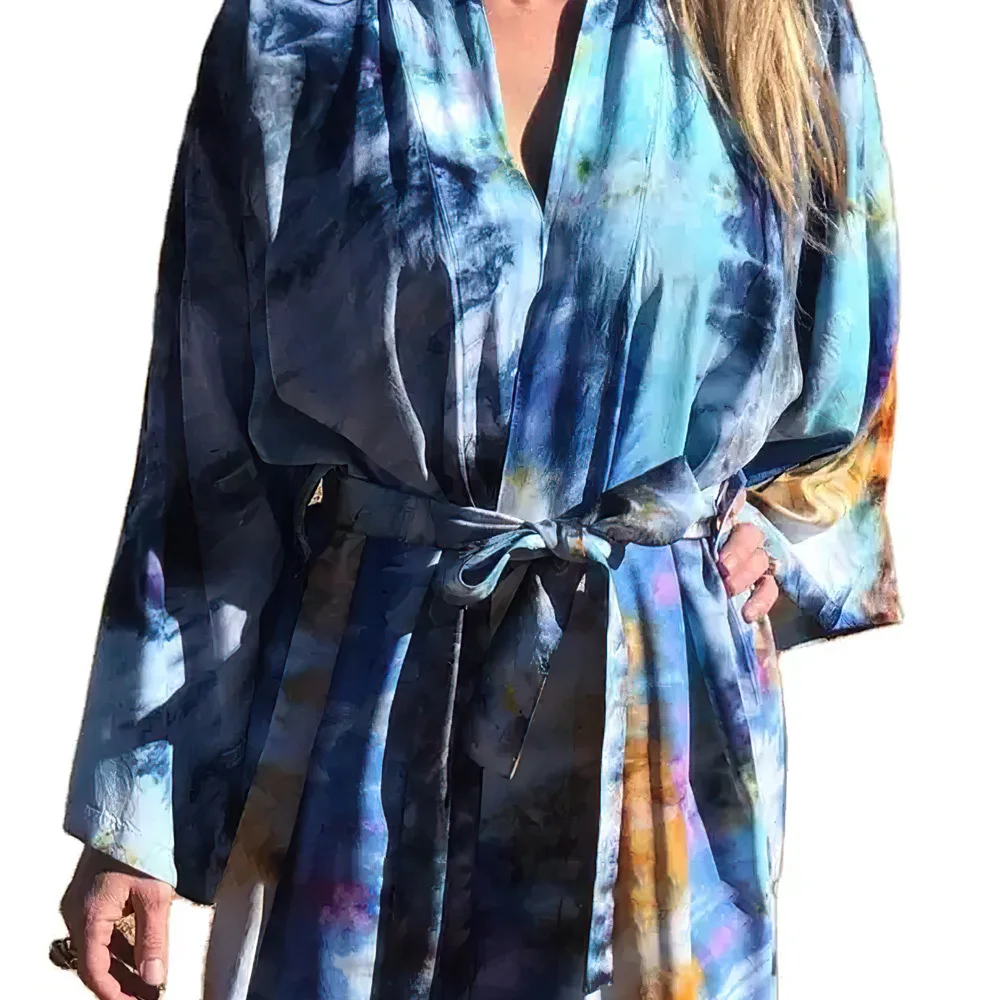 แฟชั่น Tie-Dye ผู้หญิงชุดว่ายน้ำ Pareo 2023ฤดูร้อนเซ็กซี่บิกินี่ Cover-Ups เข็มขัด Kimono ชายหาด Tunics Robe