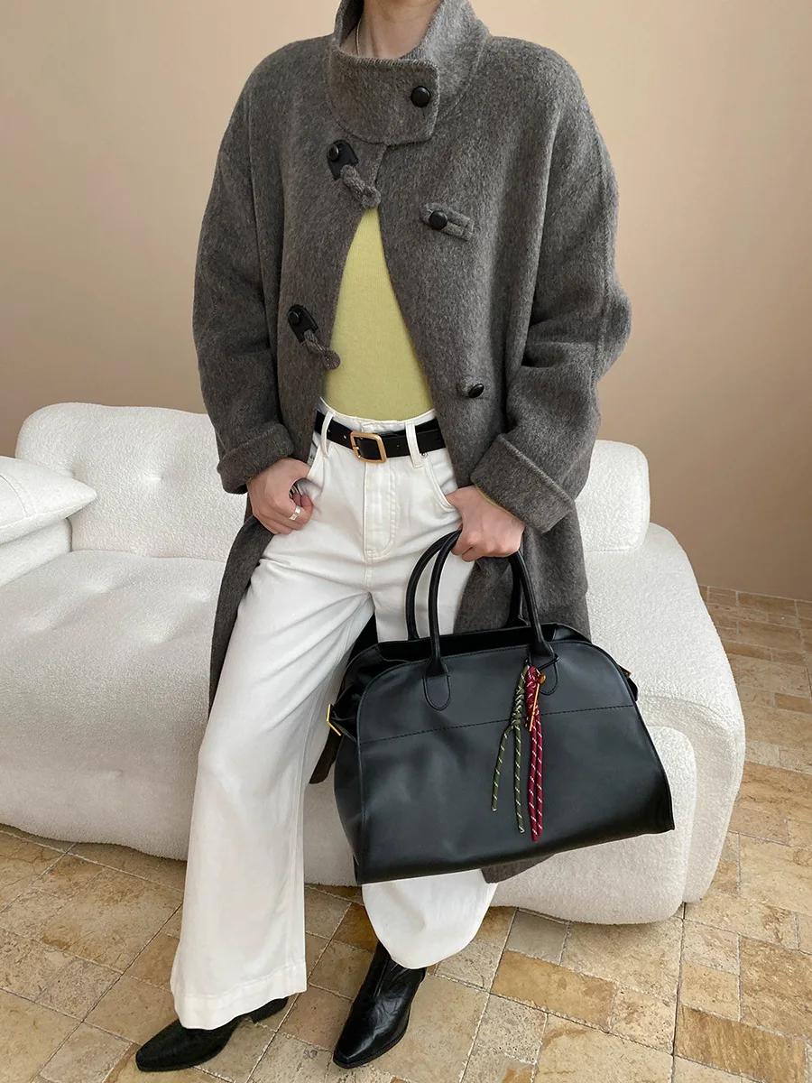 

Усовершенствованный и ленивый стиль, винтажный воротник, шерстяное двустороннее шерстяное пальто, куртка.