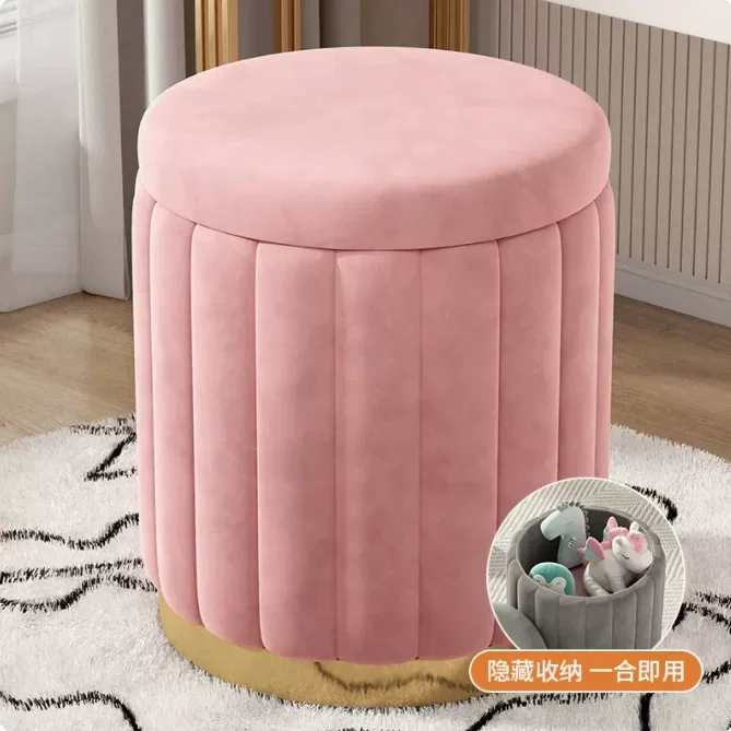 Makeup Stools Home Dressing Stool Can Store Round Ottomans Light Luxury Simple Dressing Nail Beauty Round Stool Home Furniture