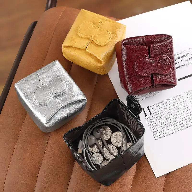 Solid Color Cowhide Coin Purse Love Heart Multi-function Small Earphone Bag Car Key Storage Korean Style Jewelry Pouch Travel