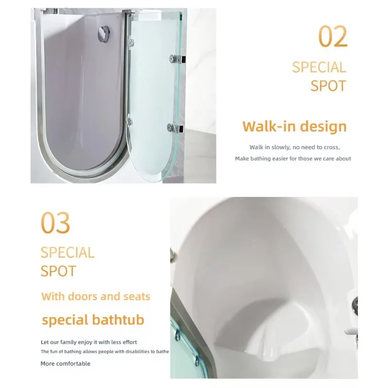 Open Door Walk-In Bathtub Barrier-Free Side-Open Door Whirlpool Bathtub Seated Acrylic Massage Bathtub For Seniors Bath Tub