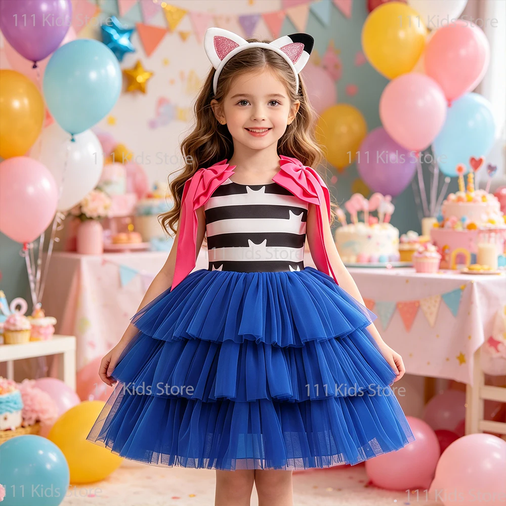 

Black and White Striped Tulle Princess Dress Kids Girls Party Dresses Cosplay Costume Children Perform Outfits