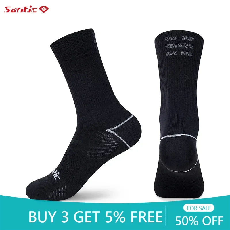 Santic New Cycling Socks Reflective High Elastic Four Season Cycling Sports Breathable