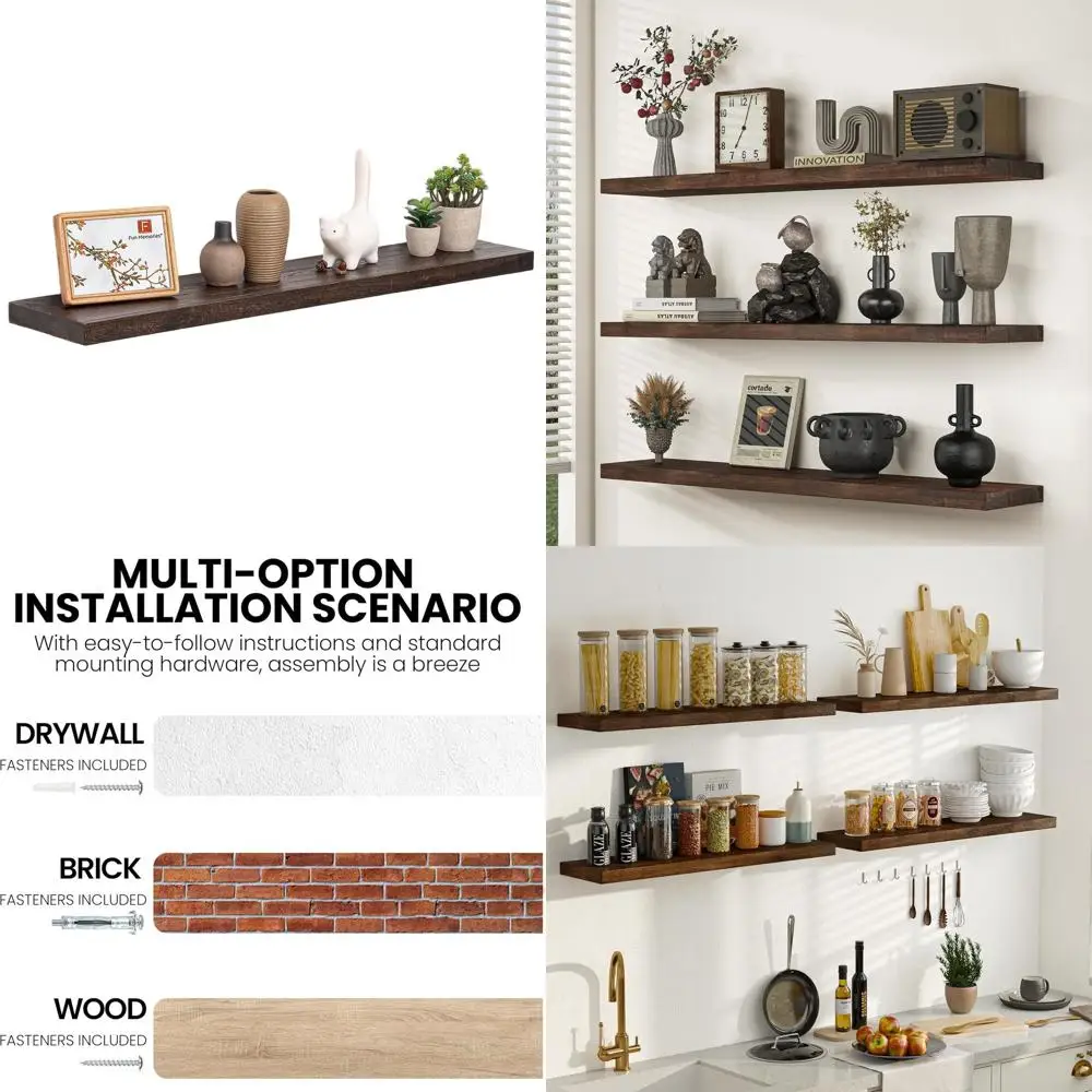 

Плавающие полки из дерева вяза в деревенском стиле, длина 42, невидимые кронштейны, идеально подходят для домашнего декора