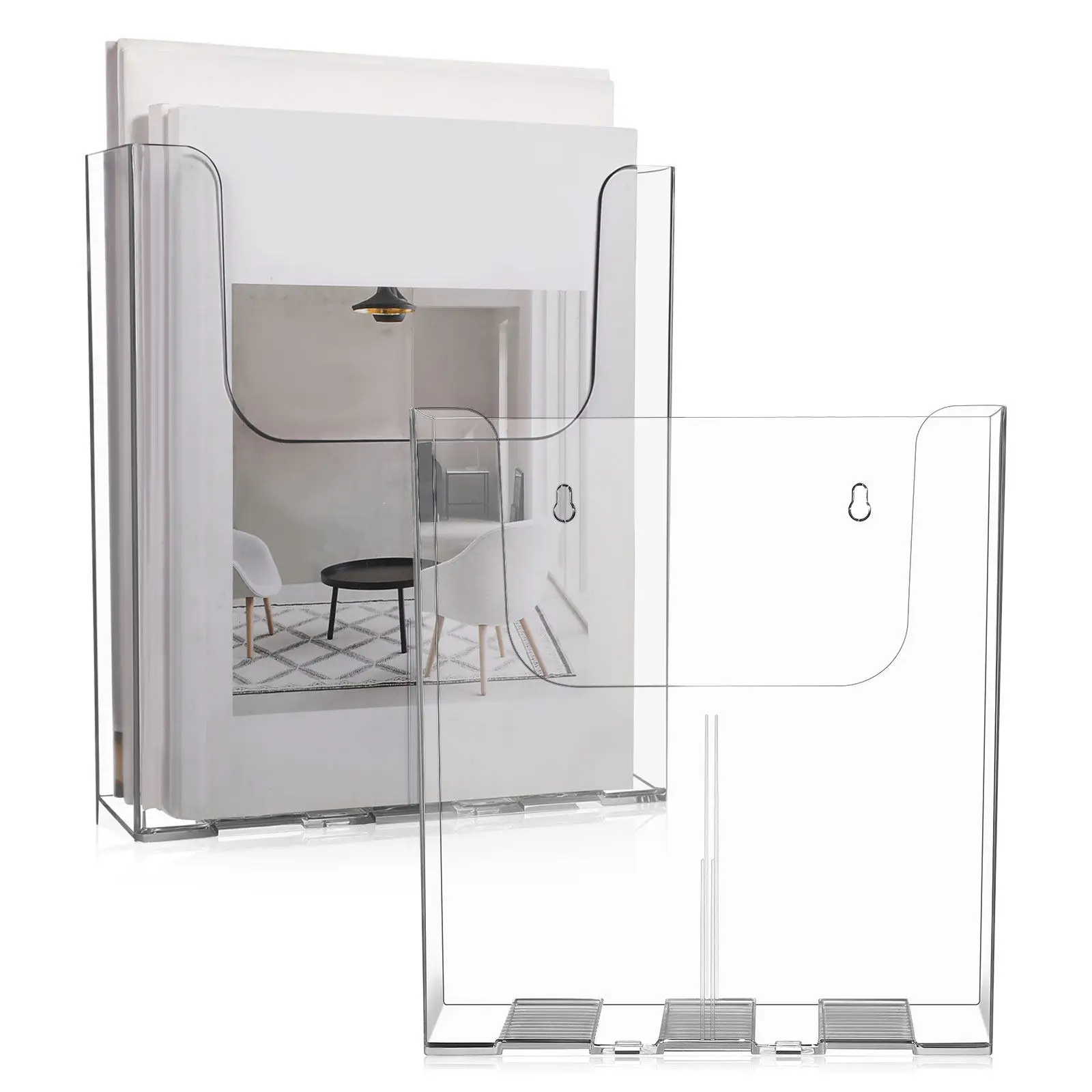 2Pcs Sturdy Acrylic Wall Mounted File Organizer A4 Size Clear Flyer Holder for Office School Hotel Mall Poster Literature