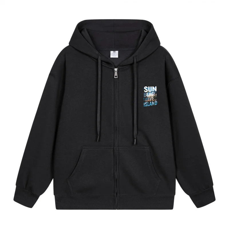 

Men's Zip-Up Hoodie Sun On The Island Print 2025 New Style Casual Couples’ Style Couples’ Style