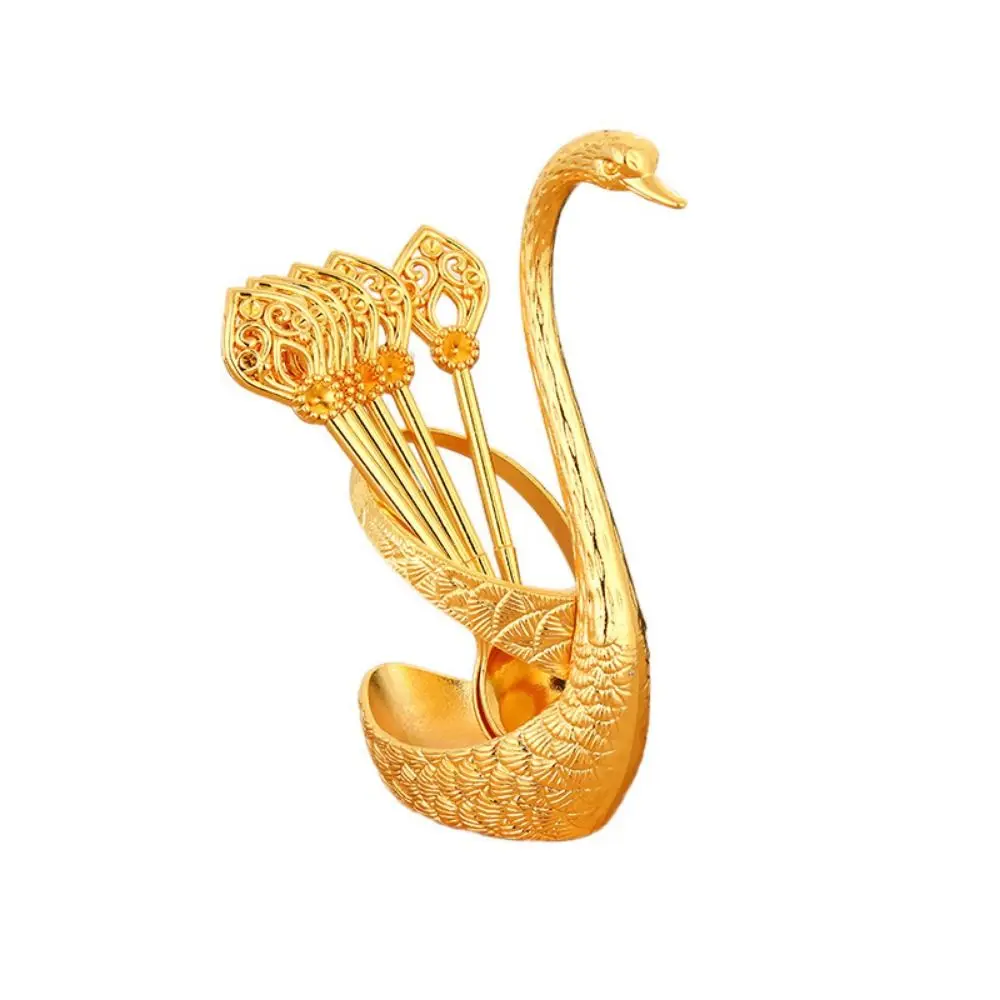 

6Pcs Elegant Swan Fruit Spoon Zinc Alloy with Swan Shaped Base Luxury Dessert Utensils Luxury Creative Dessert Spoon Kitchen