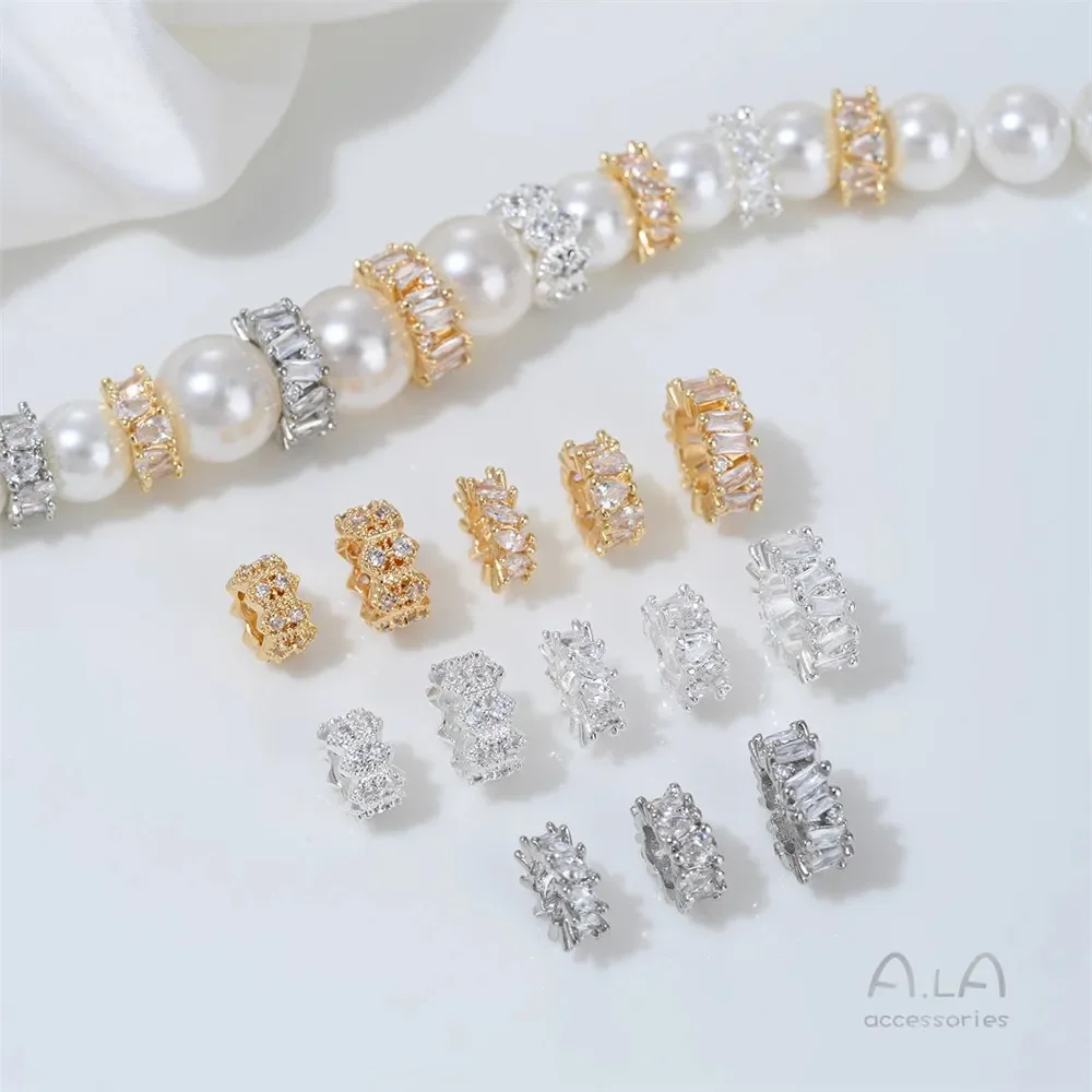 T375 14K Gold-plated Silver Large-hole Spacer Beads Accessory Spacer String Pearl Crystal Bracelet Handmade Diy Jewelry Material