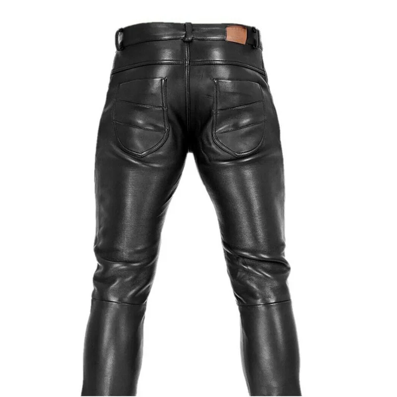 Men\'s Goth Steampunk Pu Leather Pant Black Motorcycle Rock Roll Slim Legging Pants Plus Size