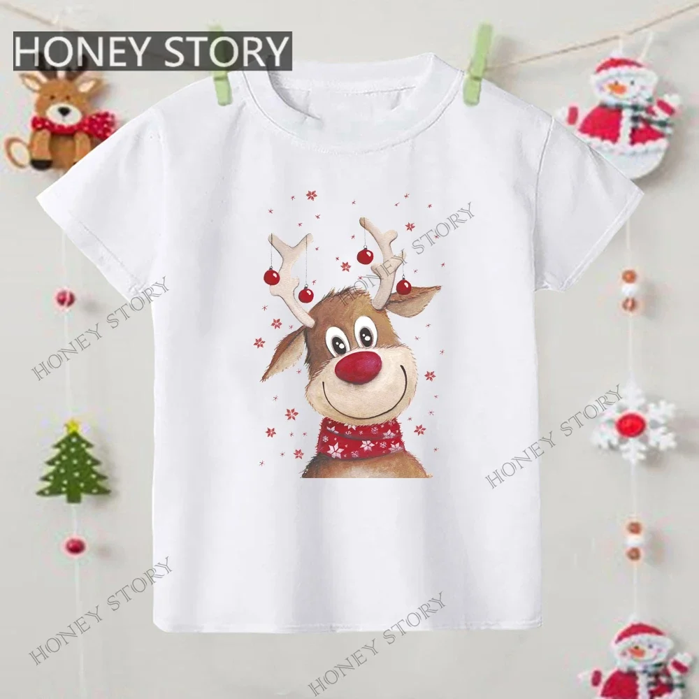 Camiseta infantil para Feliz Natal, padrão boneco de neve, manga curta, blusa de peça única, camiseta de meninos e meninas