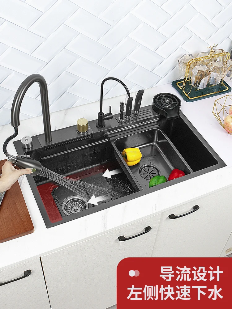 Kitchen 304 stainless steel Feiyu waterfall sink, household dishwashing basin, nano large vegetable washing basin