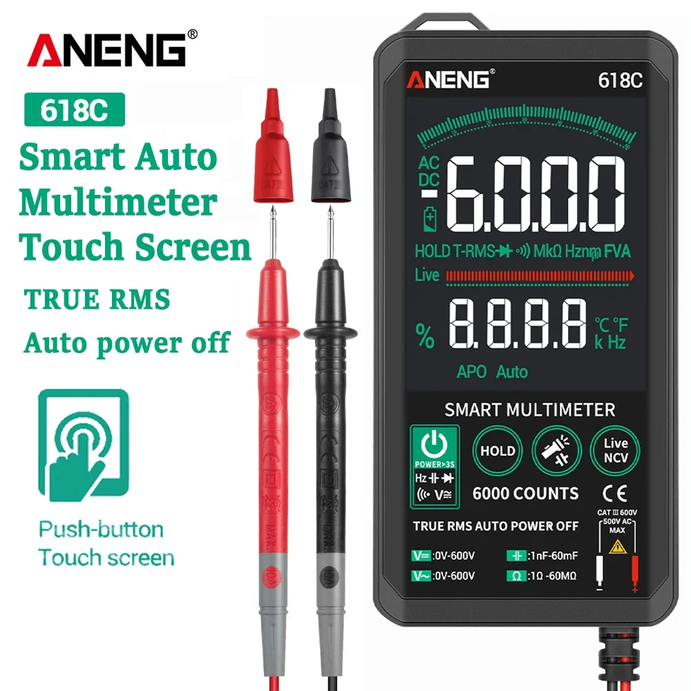 ANENG 618 Digital Multimeter Professional Smart Touch True RMS AC DC AmmeterCapacitor Frequency NCV Meter Electrical Tools