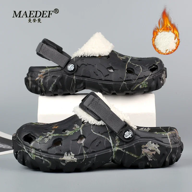 MAEDEF-Pantoufles d'Hiver pour Homme, Tongs Chaudes en Coton, Antidérapantes, Décontractées, Confortables, de Jardin