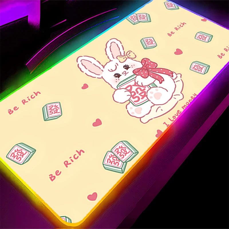 

RGB светодиодный коврик для мыши, резиновый коврик для мыши с рисунком, игровой коврик, аксессуары для ПК, настольный коврик, нескользящий коврик для стола, офисный коврик для клавиатуры с кроликом