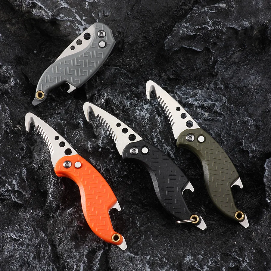 Portable Folding Knife Express Package Knife Gift Keychain Serrated Hook Knife Outdoor Camping Carry-on Survival Tool Box Opener