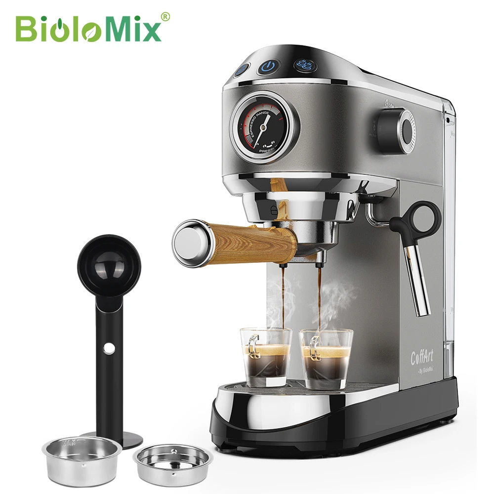 20 Bar Semi Automatic Coffee Maker Machine by BioloMix  ,with Milk Steam Frother Wand, for Espresso, Cappuccino, Latte and Mocha