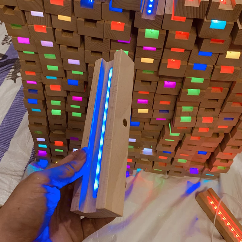 1PC Luminous Base USB Lighted Stand For Resin Letter Lamp Glass Resin Art Rectangle Solid Wooden LED Base Strip
